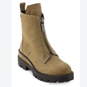 DKNY LEATHER 'Seren' Lug Sole Front-Zip Combat Boot KHAKI Women’s 10 *NEW/TAGS*